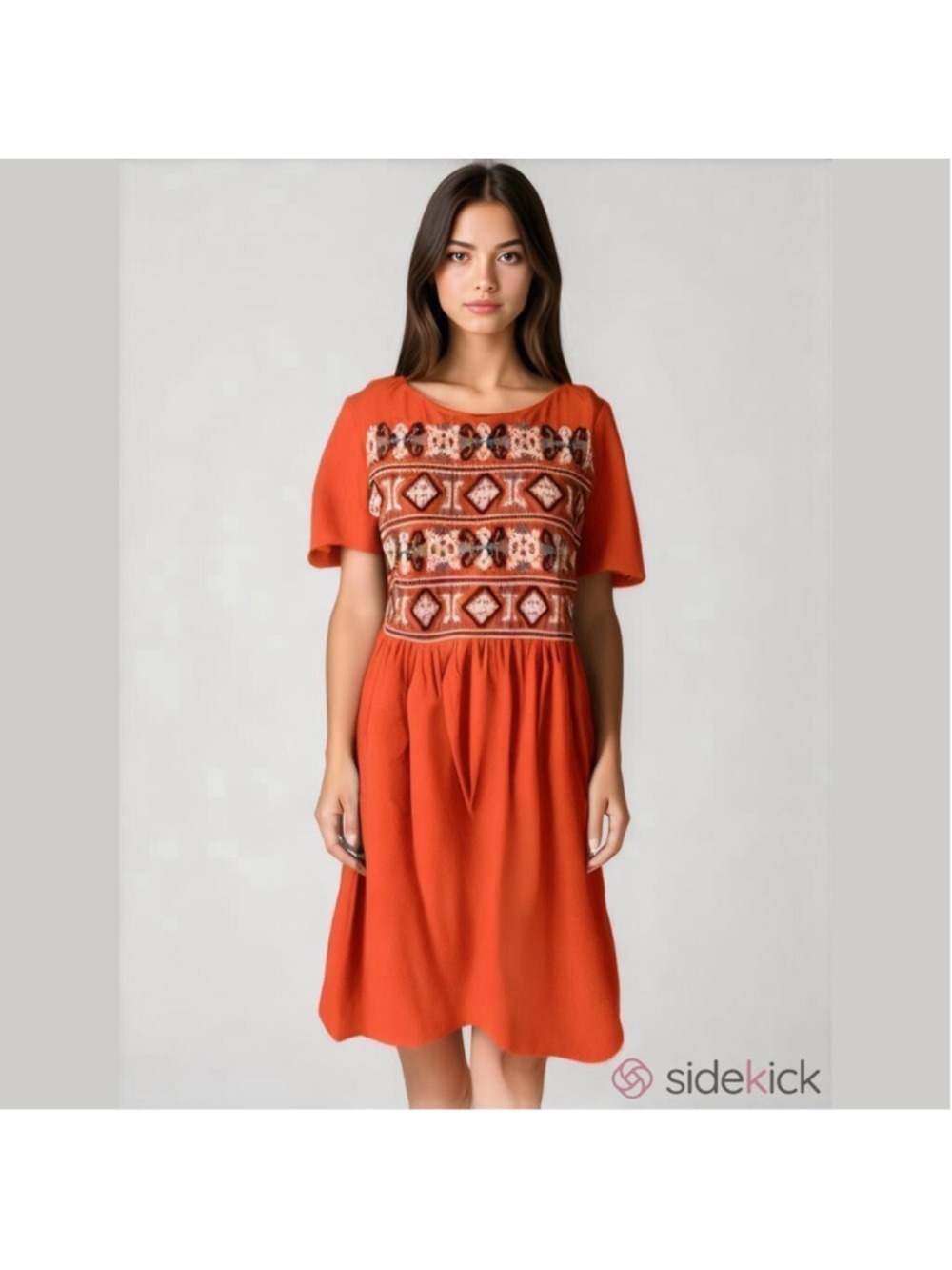 Zara orange semi sheer embroidered dress large